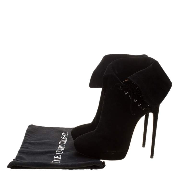 Pre Owned Alaia Black Suede Lace Up Platform Ankle Boots Size 41