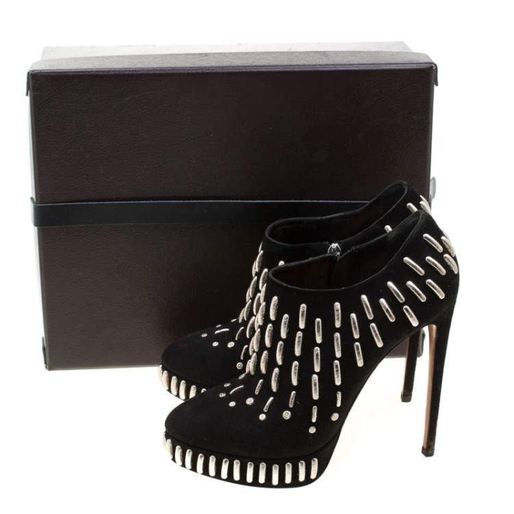Pre Owned Alaia Black Suede Embellished Platform Ankle Boots Size 39.5
