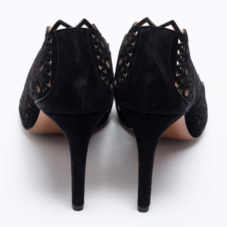 Pre Owned Alaia Black Suede Laser-Cutout Pumps Size 39