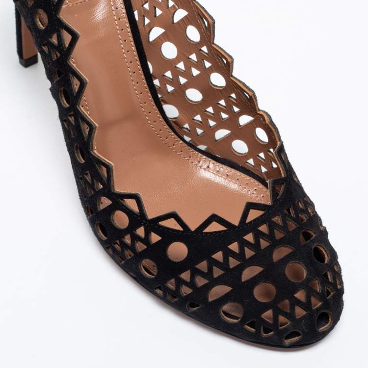Pre Owned Alaia Black Suede Laser-Cutout Pumps Size 39
