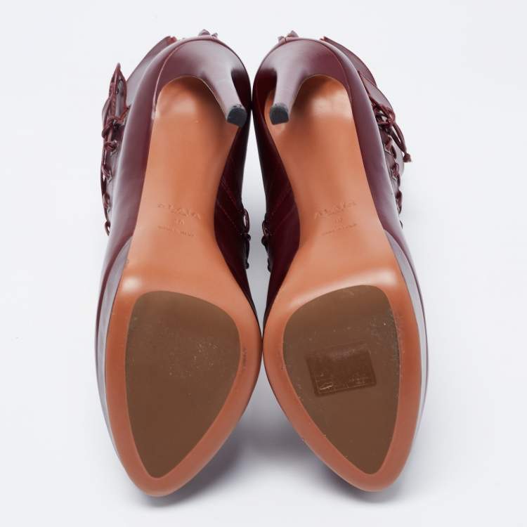 مملوكة مسبقًا Alaia Burgundy Leather Ankle Boots Size 40