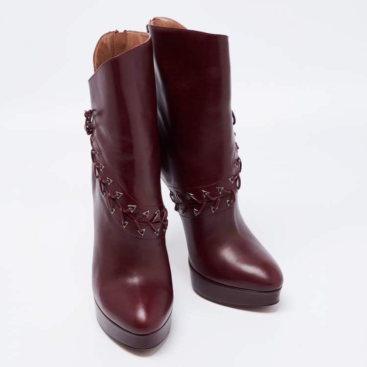 مملوكة مسبقًا Alaia Burgundy Leather Ankle Boots Size 40