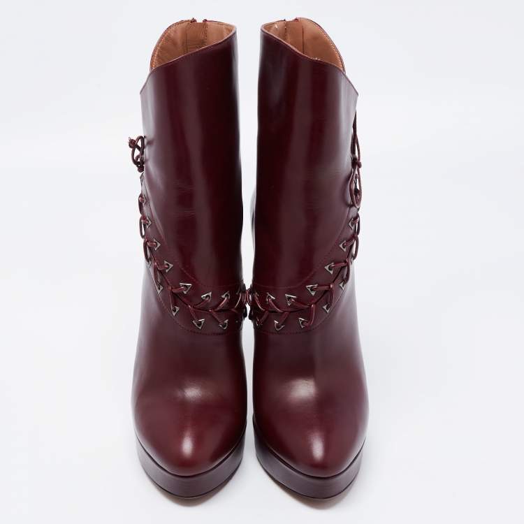 مملوكة مسبقًا Alaia Burgundy Leather Ankle Boots Size 40