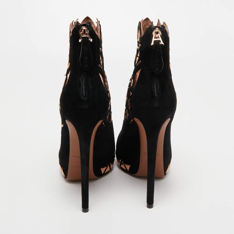 Pre Owned Alaia Black Suede and Leather Cut Out Ankle Boots Size 40