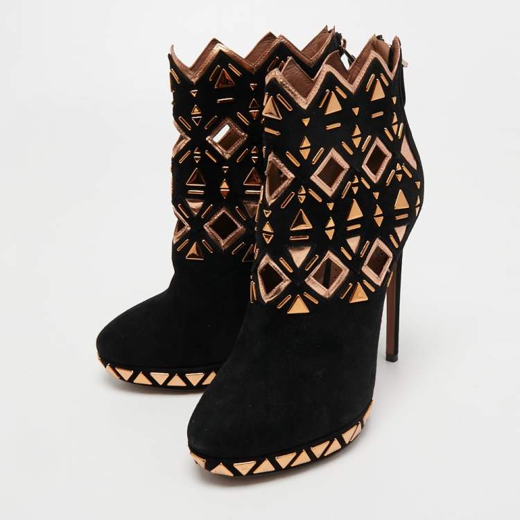 Pre Owned Alaia Black Suede and Leather Cut Out Ankle Boots Size 40