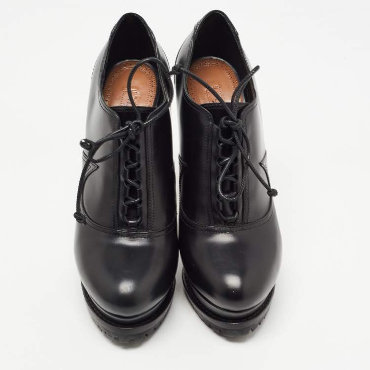 Pre Owned Alaia Black Leather Lace Up Platform Booties Size 38