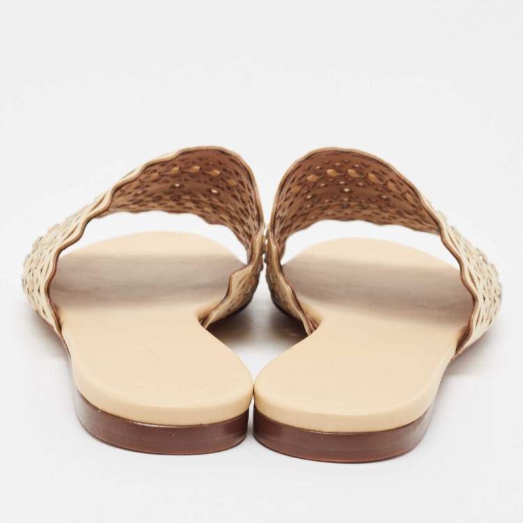 Pre Owned Alaia Beige Leather Flat Slides Size 38