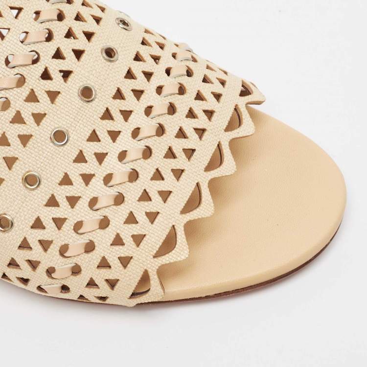 Pre Owned Alaia Beige Leather Flat Slides Size 38