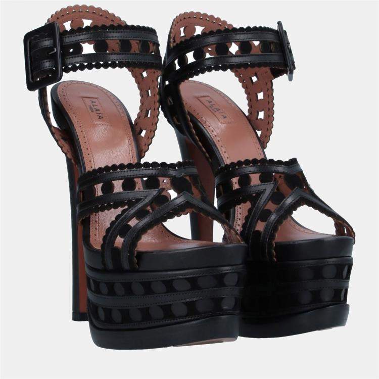Pre Owned Alaia Black Leather Platform Sandals 37