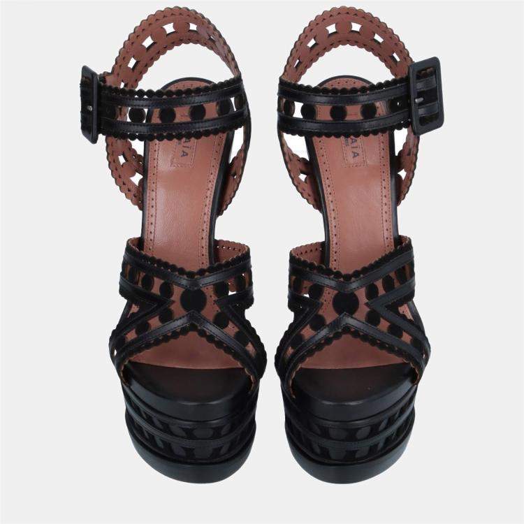 Pre Owned Alaia Black Leather Platform Sandals 37