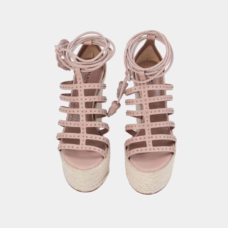 Pre Owned Alaia Dusty Pink Leather Wedge Sandals 36