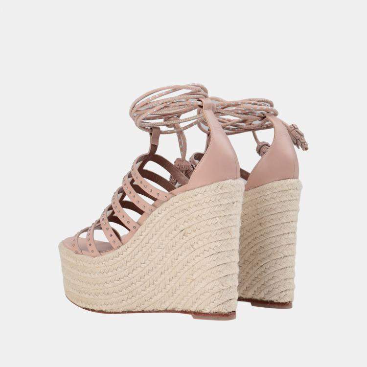 Pre Owned Alaia Dusty Pink Leather Wedge Sandals 36