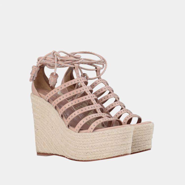 Pre Owned Alaia Dusty Pink Leather Wedge Sandals 36