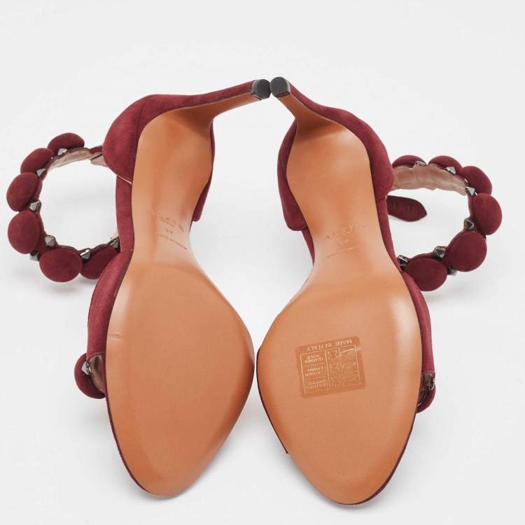 Pre Owned Alaia Burgundy Suede Leather Chamois Bombe Ankle Cuff Sandals Size 37