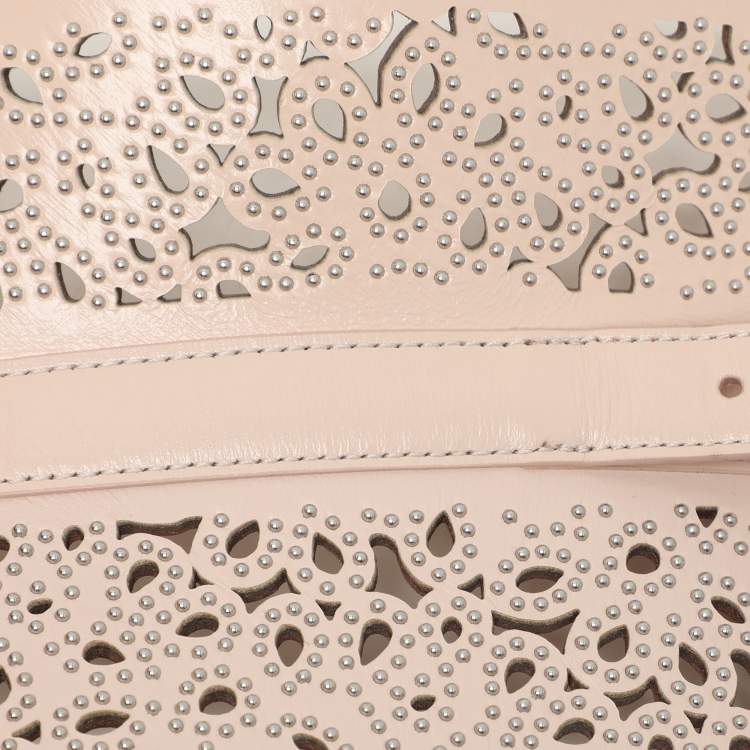 Pre Owned Alaia Light Pink Laser Cut Leather Corset Belt 70CM