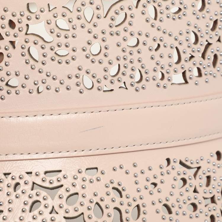 Pre Owned Alaia Light Pink Laser Cut Leather Corset Belt 70CM