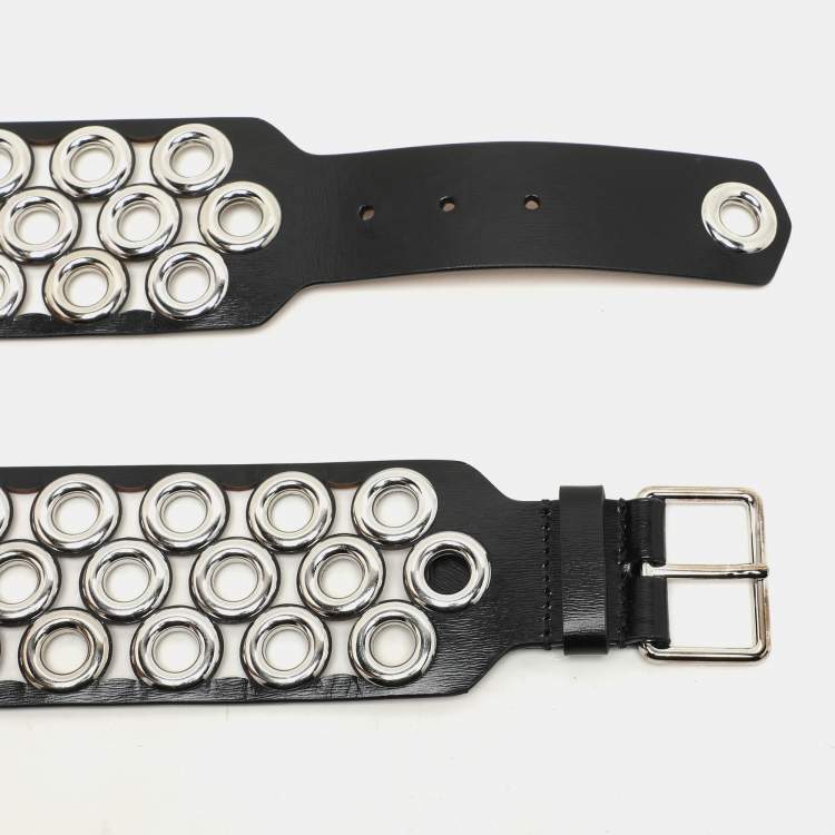 Pre Owned Alaia Black Leather Grommet Waist Belt 75CM