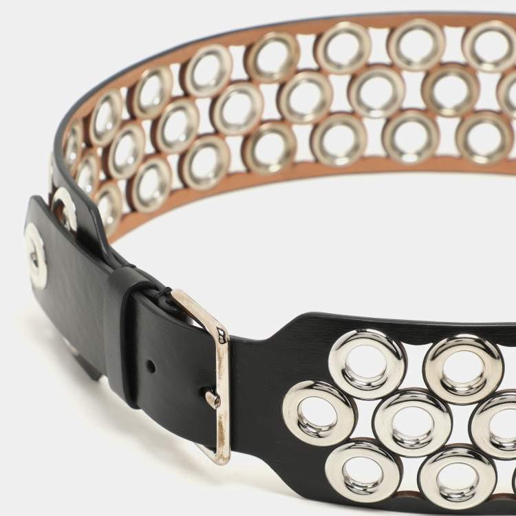 Pre Owned Alaia Black Leather Grommet Waist Belt 75CM
