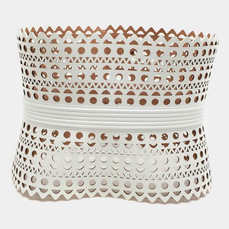 Pre Owned Alaia White Leather Vienne Corset Belt 75CM