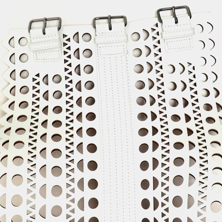 Pre Owned Alaia White Leather Vienne Corset Belt 75CM