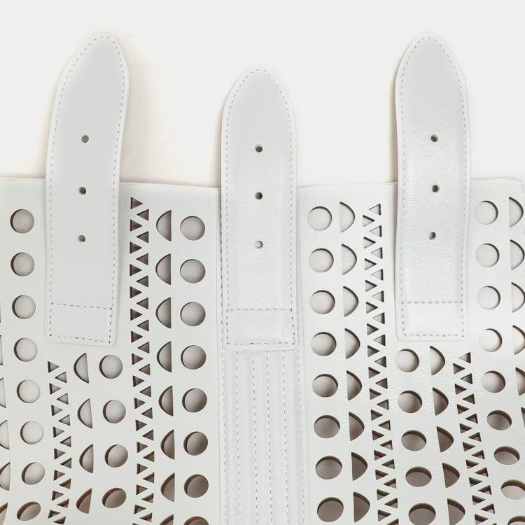 Pre Owned Alaia White Leather Vienne Corset Belt 75CM