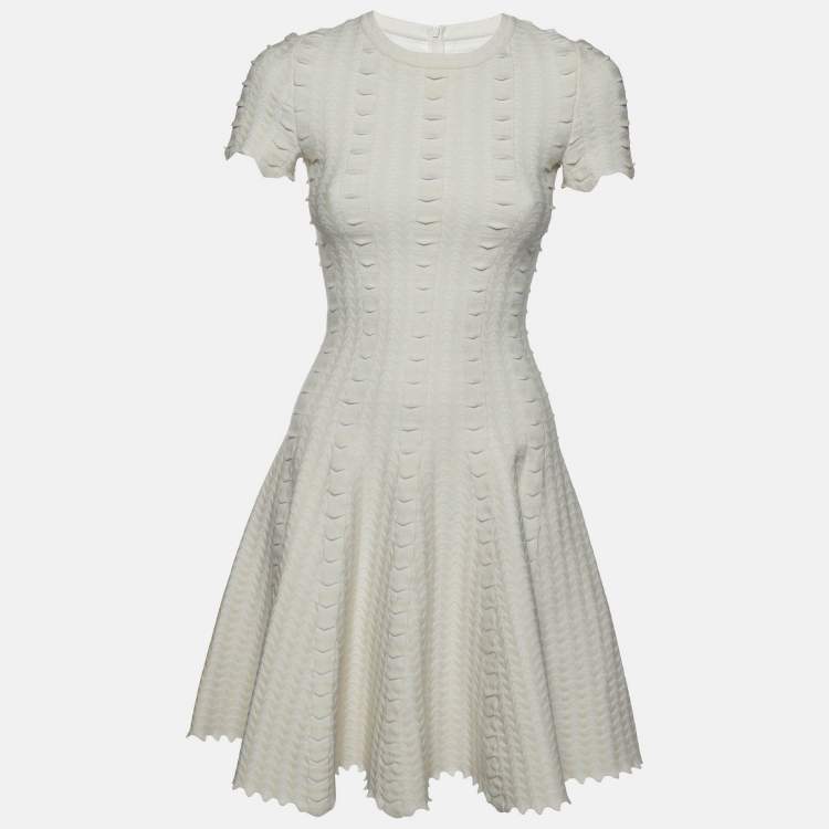 Pre Owned Alaia Cream Patterned Wool Blend Knit Mini Dress S