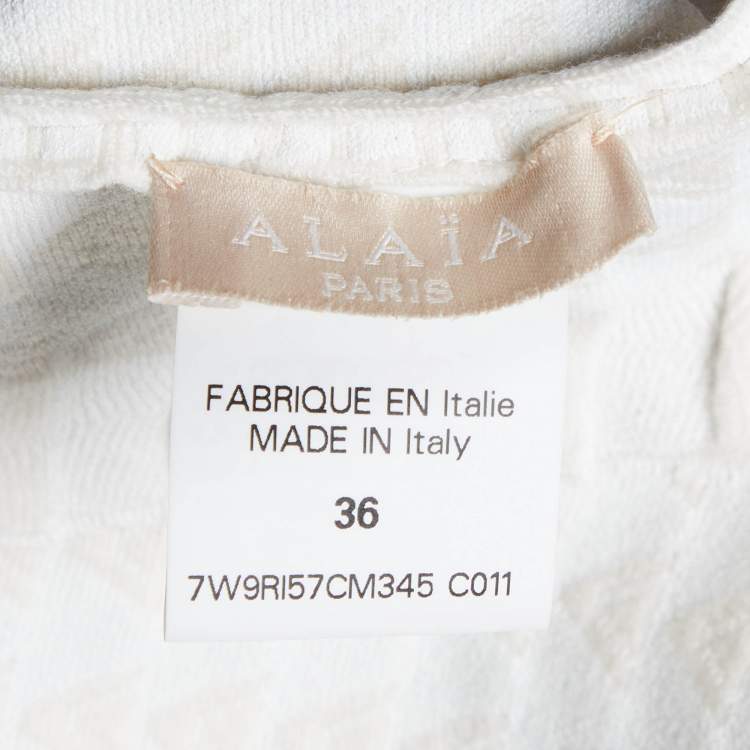 Pre Owned Alaia Cream Patterned Wool Blend Knit Mini Dress S