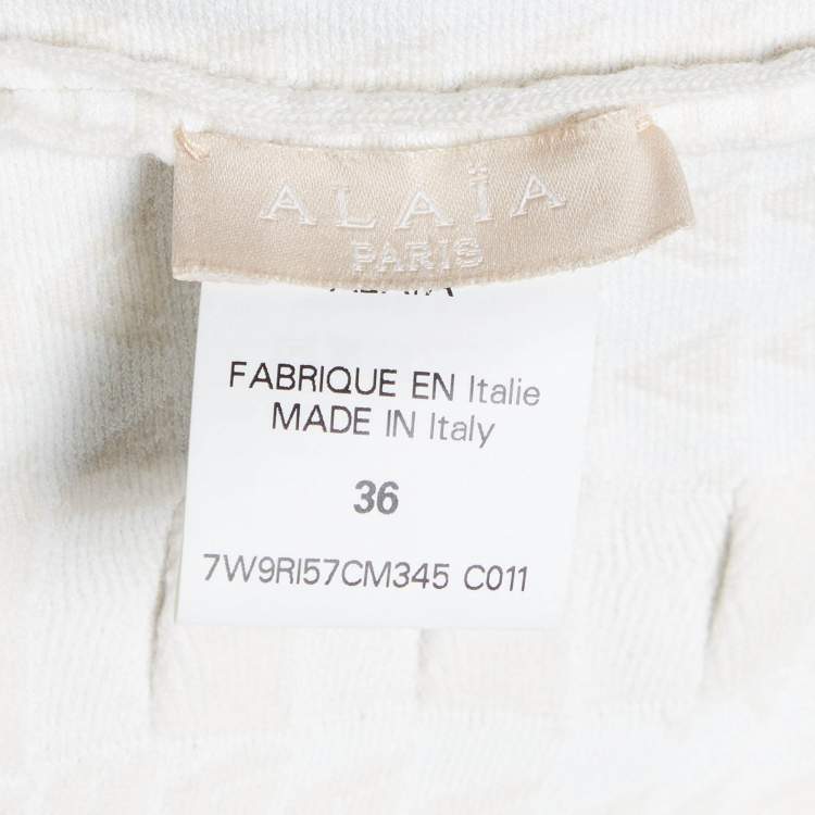 Pre Owned Alaia Cream Patterned Wool Blend Knit Mini Dress S
