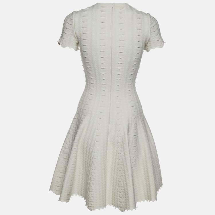 Pre Owned Alaia Cream Patterned Wool Blend Knit Mini Dress S