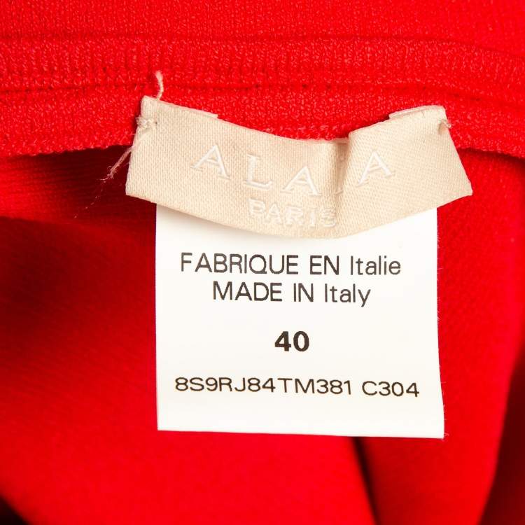 Pre Owned Alaia Red Stretch Knit Cut-Out Detail Hem Fishtail Maxi Dress M