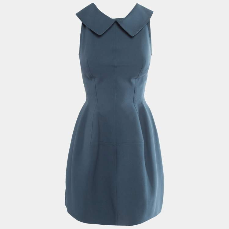 Pre Owned Alaia Blue Textured Cotton Collar Detail Mini Skater Dress M