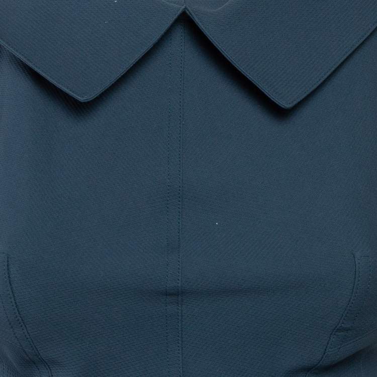Pre Owned Alaia Blue Textured Cotton Collar Detail Mini Skater Dress M