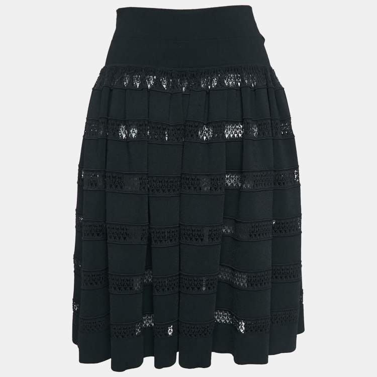 Pre Owned Alaia Black Sheer Stripe Knit Flared Short Skirt L