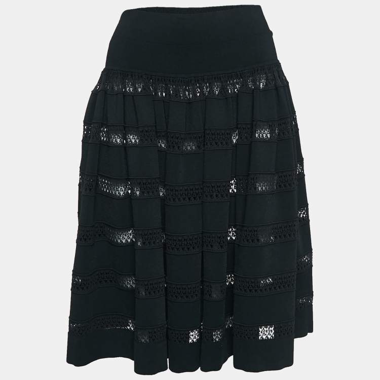 Pre Owned Alaia Black Sheer Stripe Knit Flared Short Skirt L