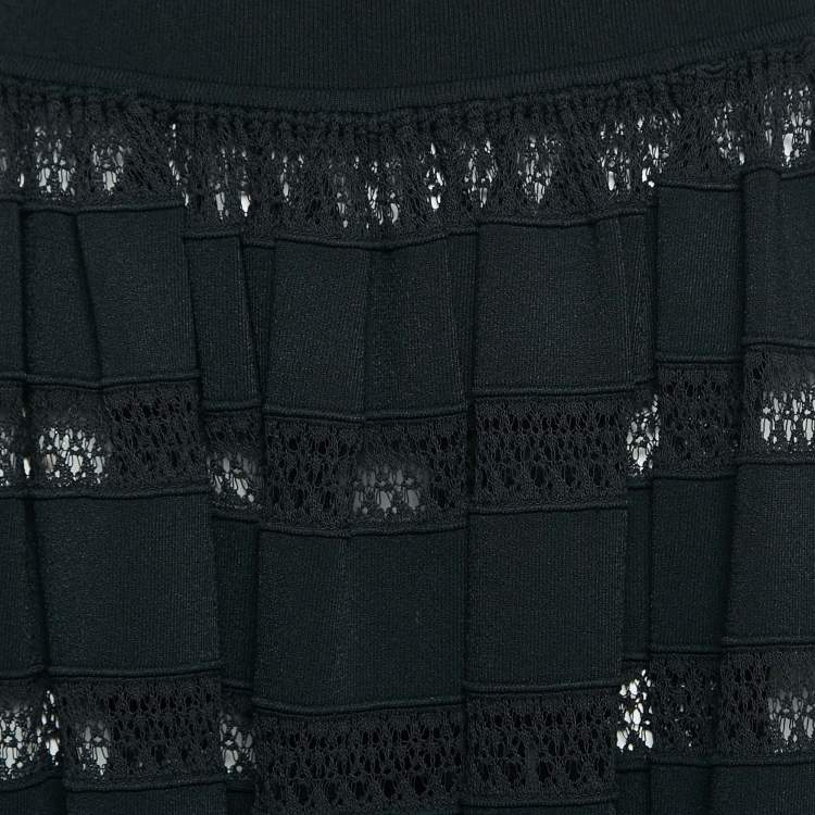 Pre Owned Alaia Black Sheer Stripe Knit Flared Short Skirt L