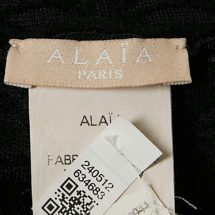 Pre Owned Alaia Black Velvet Jacquard Flared Scallop Mini Skirt M