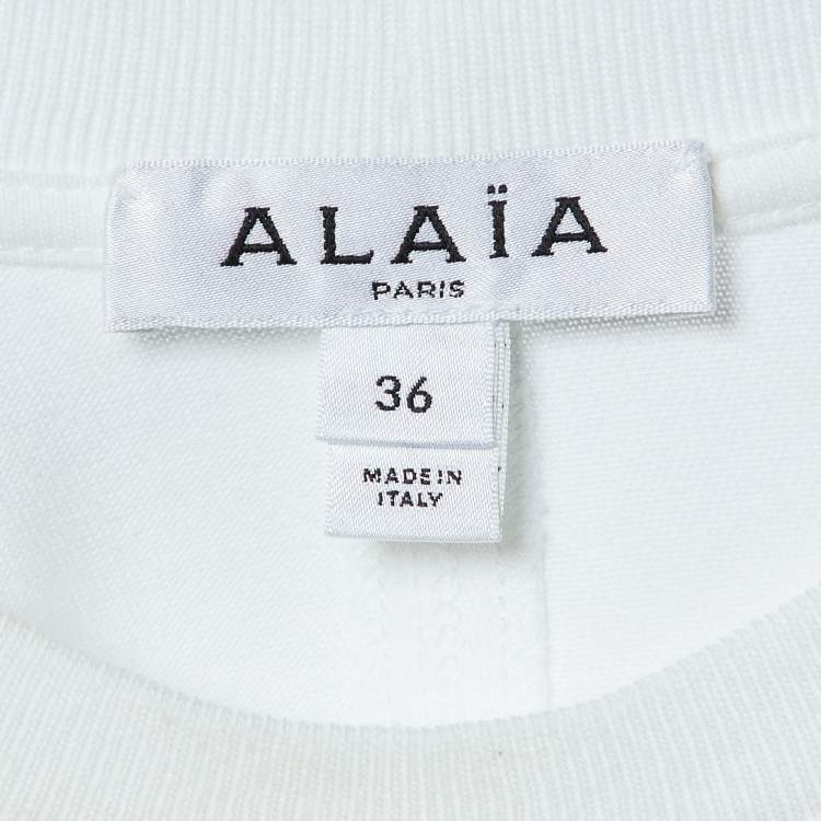 Pre Owned Alaia White Logo Embroidered Cotton T-Shirt S
