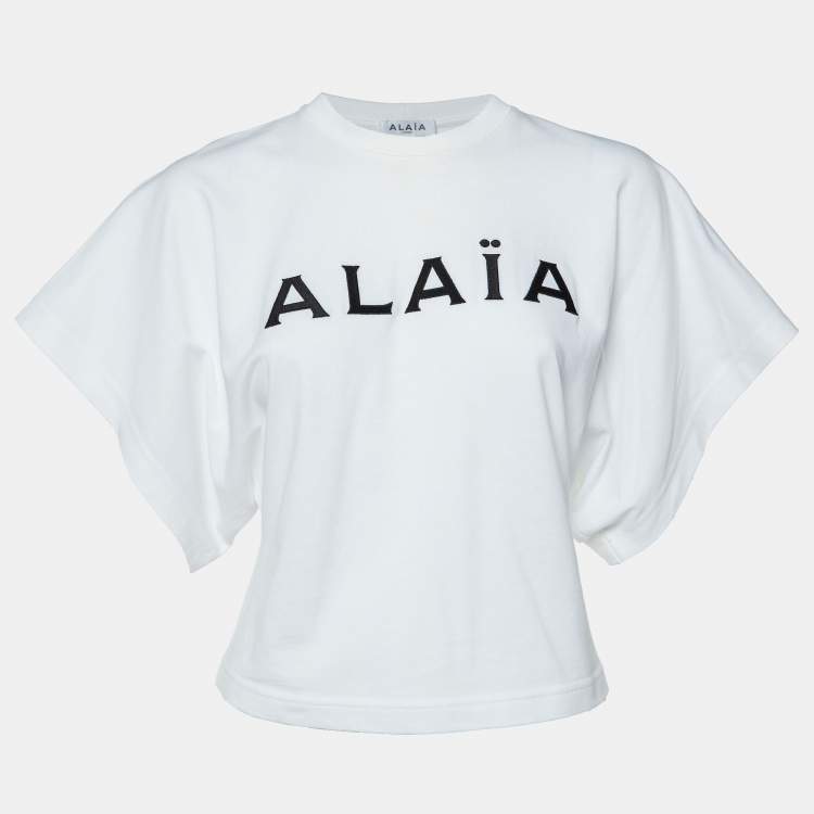 Pre Owned Alaia White Logo Embroidered Cotton T-Shirt S