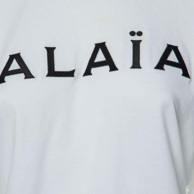 Pre Owned Alaia White Logo Embroidered Cotton T-Shirt S