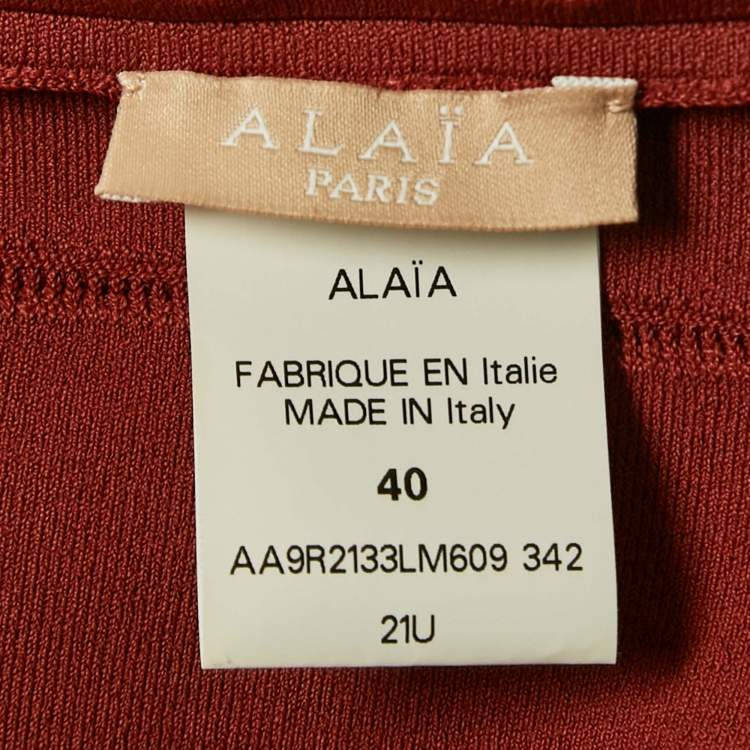Pre Owned Alaia Rust Brown Patterned Jersey Sleeveless Midi Dress M