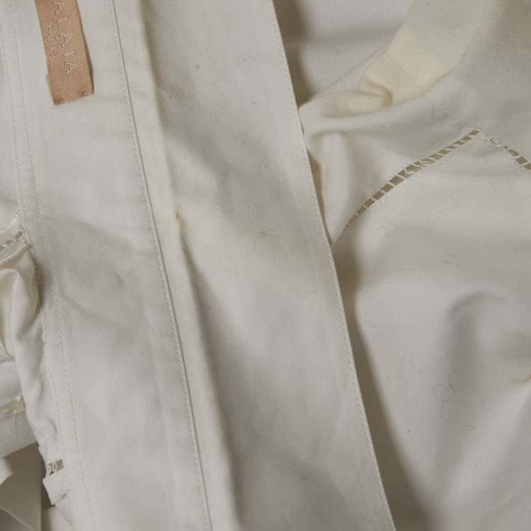 Pre Owned Alaia White Cotton Tiered Midi Shirt Dress M