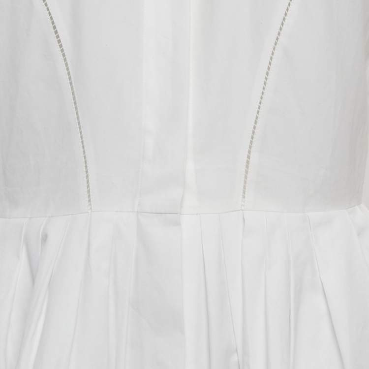 Pre Owned Alaia White Cotton Tiered Midi Shirt Dress M