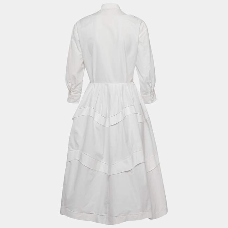 Pre Owned Alaia White Cotton Tiered Midi Shirt Dress M