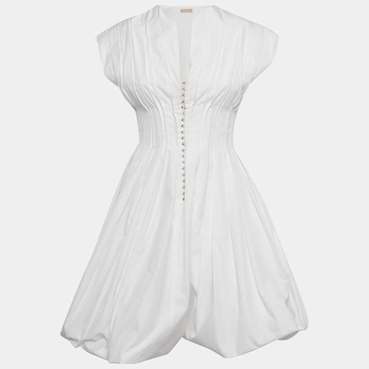 Pre Owned Alaia White Poplin Pleated Corset Mini Dress M