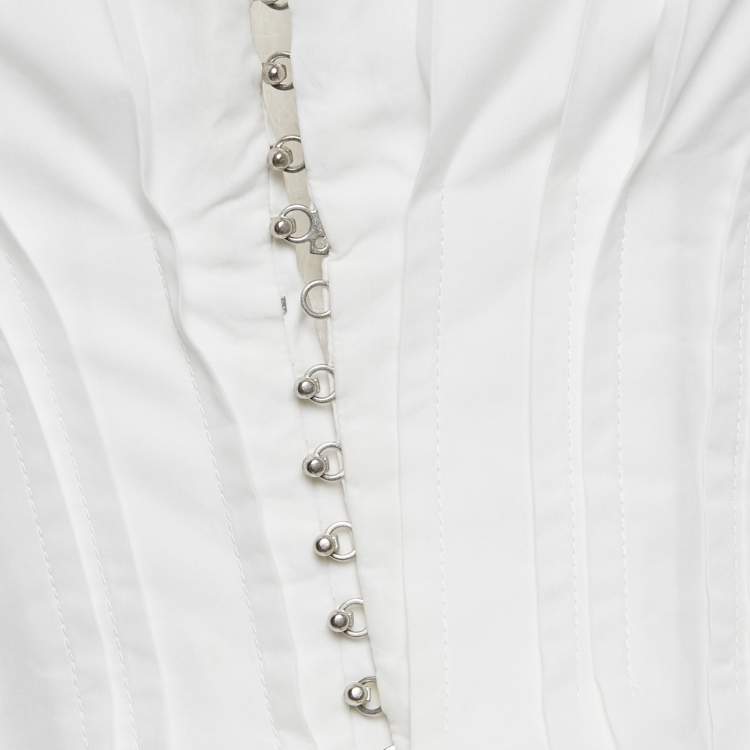 Pre Owned Alaia White Poplin Pleated Corset Mini Dress M