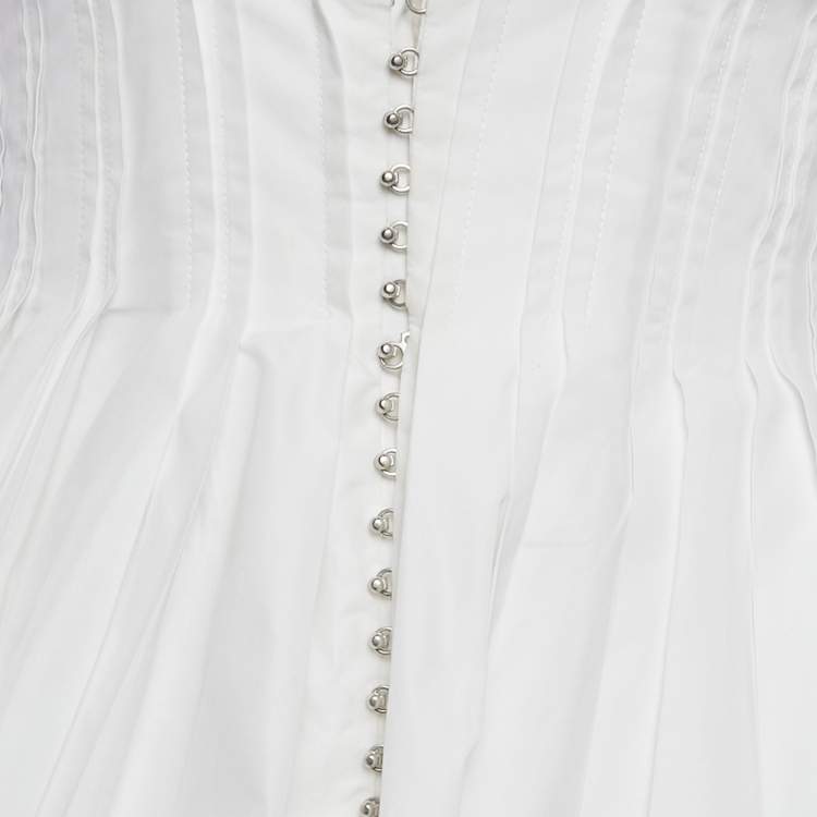 Pre Owned Alaia White Poplin Pleated Corset Mini Dress M