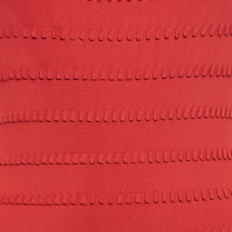Pre Owned Alaia Red Patterned Jersey Sleeveless Mini Dress L