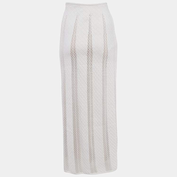 Pre Owned Alaia White Patterned Knit Long Skirt S