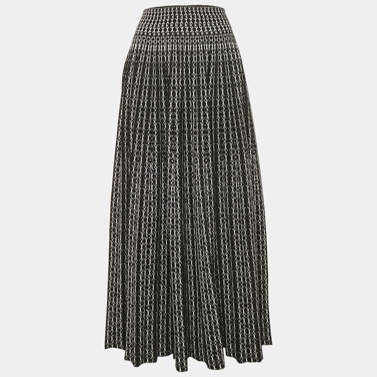 Pre Owned Alaia Black/White Jacquard Wool Blend Knit Maxi Skirt M