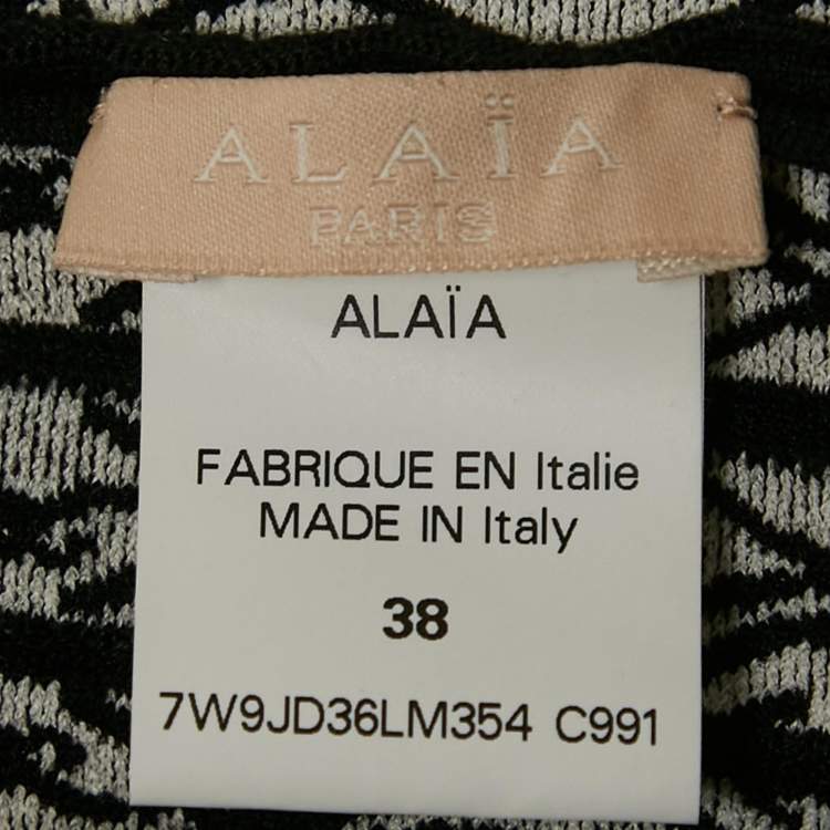 Pre Owned Alaia Black/White Jacquard Wool Blend Knit Maxi Skirt M